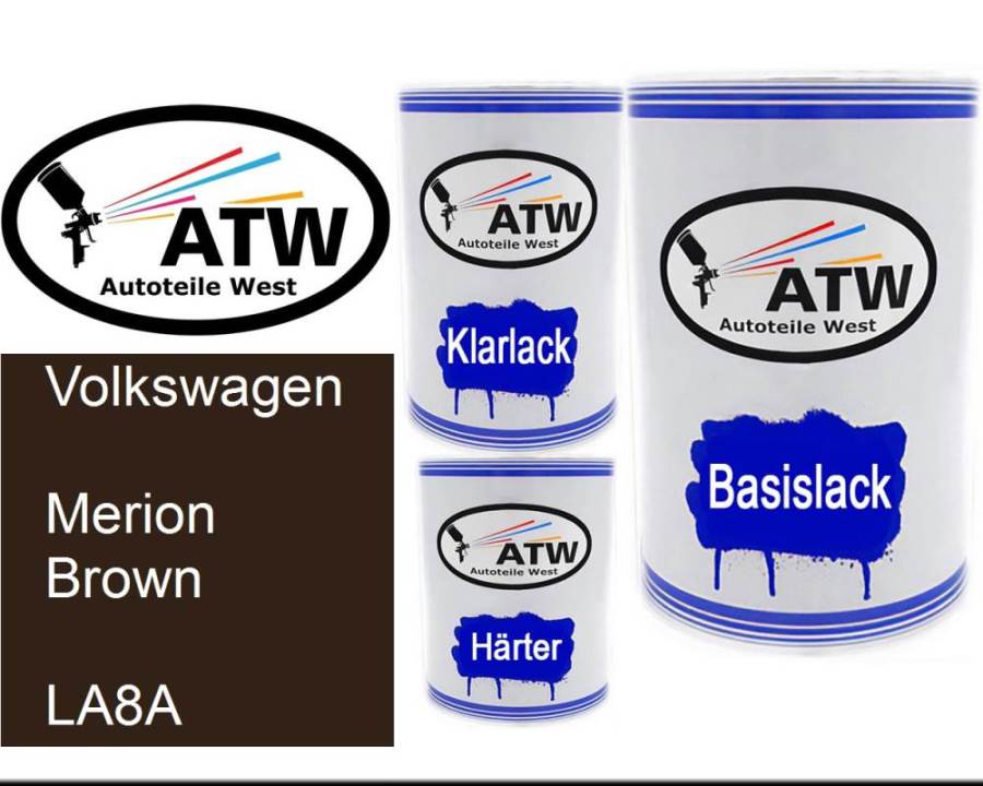 Volkswagen, Merion Brown, LA8A: 500ml Lackdose + 500ml Klarlack + 250ml Härter - Set, von ATW Autoteile West.